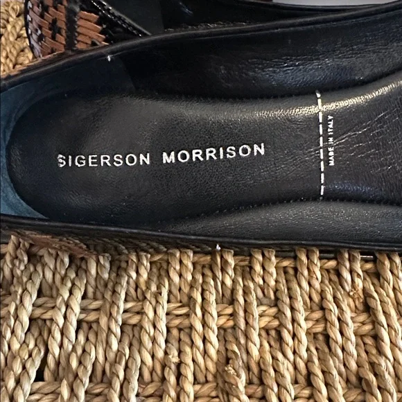 Sigerson Morrison women’s Black Brown weave Patent leather 8.5 ballet Flats - Picture 7 of 12